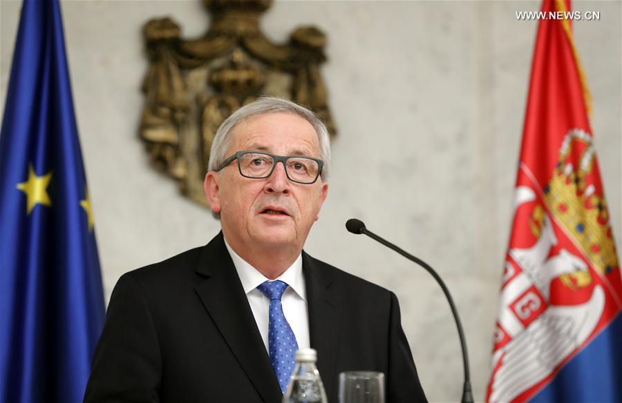 SERBIA-BELGRADE-EU-JUNCKER-HAHN-VISIT