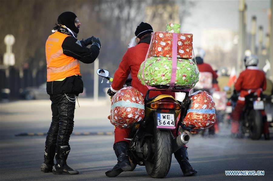 POLAND-WARSAW-SANTA CLAUS ON MOTORCYCLE