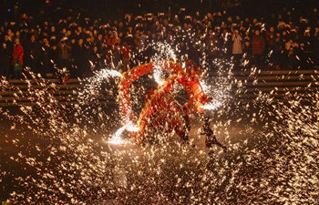 Molten iron fireworks show performed to greet Chinese New Year